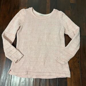 L L Bean Creech Cable Knit Sweater Women’s Size Large Pink And White